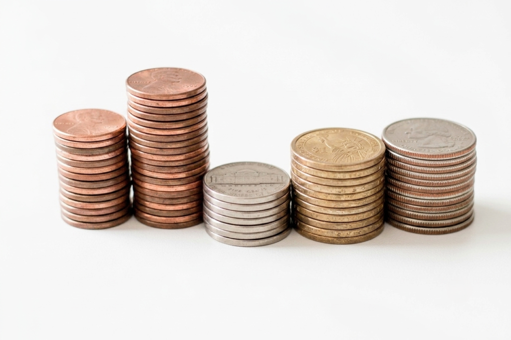 stack of coins arranged in ascending order