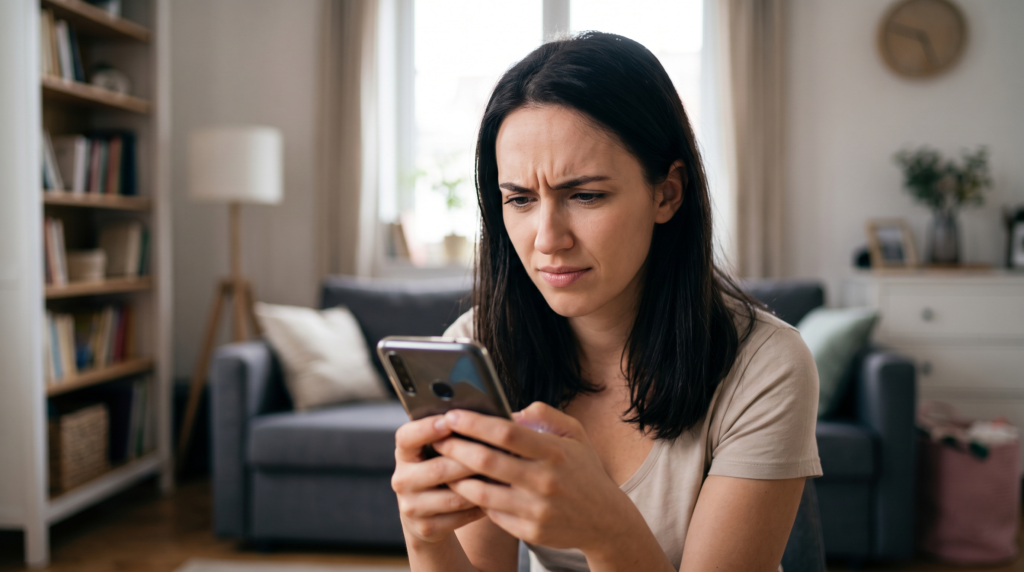 Person reviewing a suspicious text message on their phone