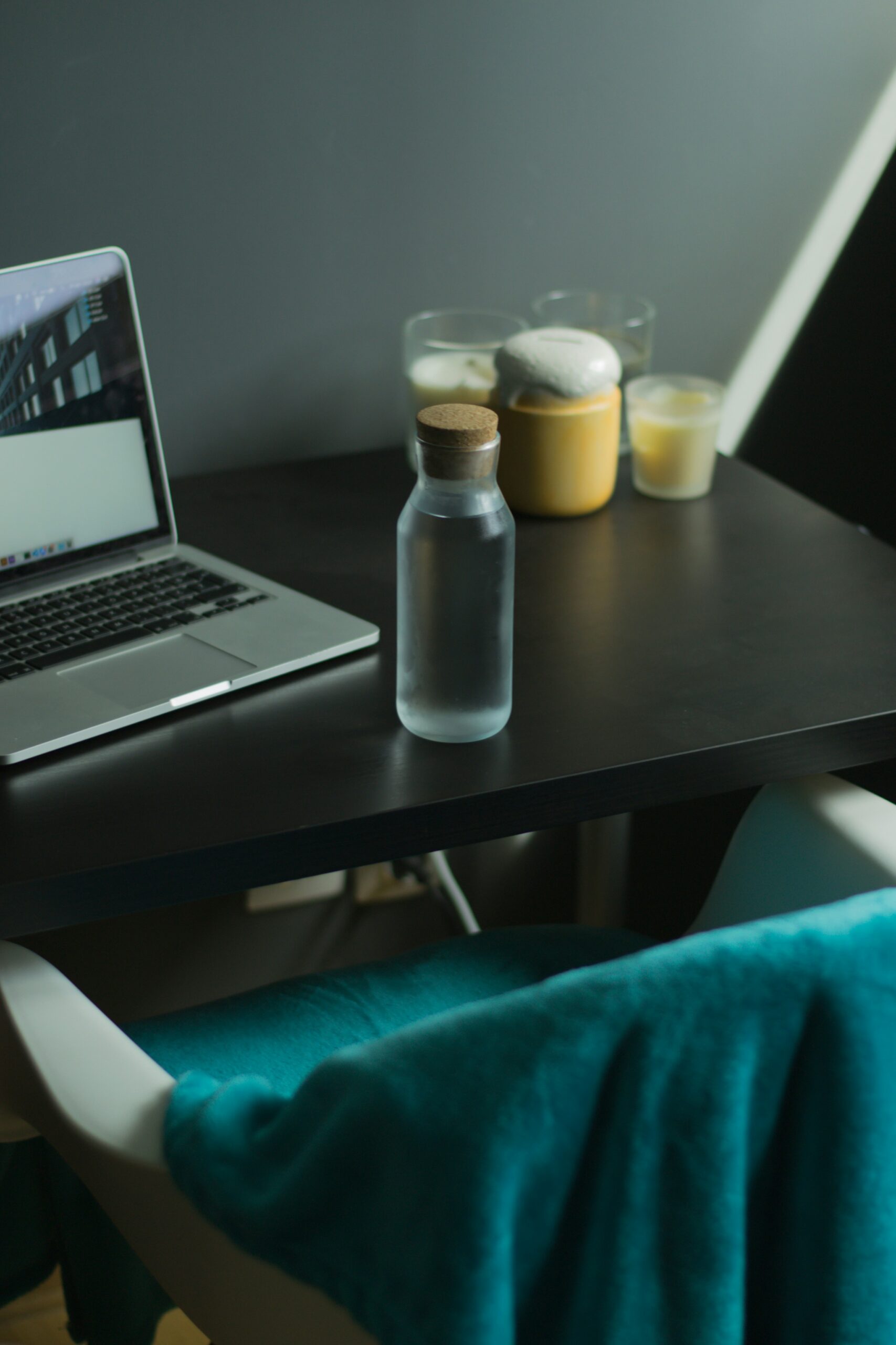 Water bottle on an office desk