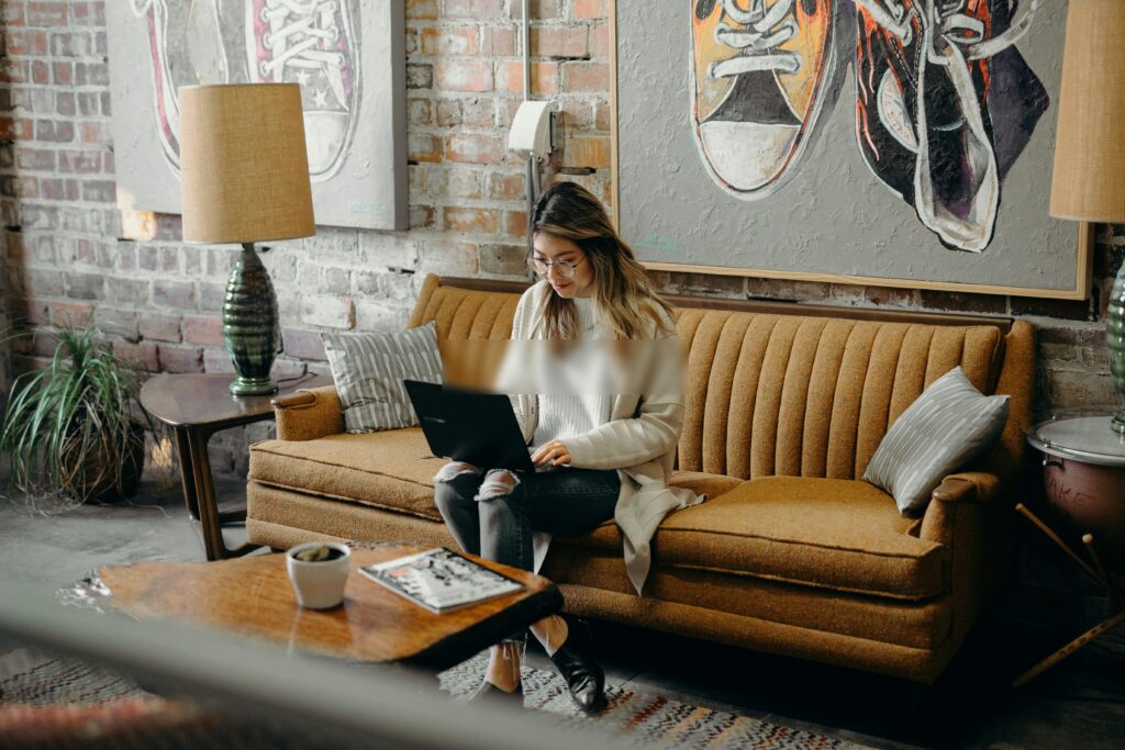 person working on a laptop at home